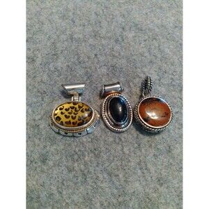 Toscani Pendant Lot 3 Silver Tone Stone Cabochon Leopard Print‎ Jewelry